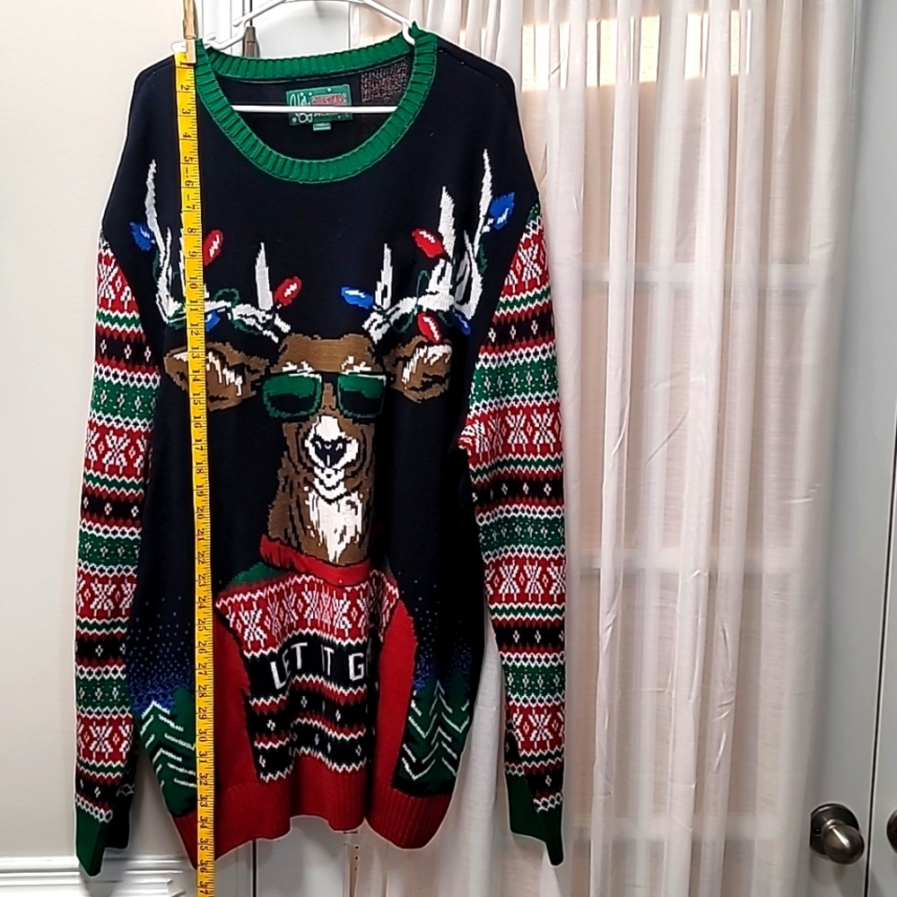 Unisex UGLY CHRISTMAS SWEATER Reindeer wearing sunglasses Let it Glow Lights Up